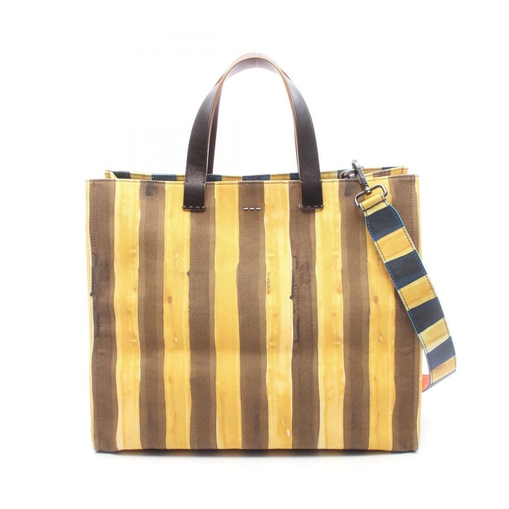 Fendi Pecan Tote Bag Canvas Leather Brown Multicolor